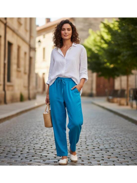 Pants - NWT B'Gauze Women's Casual Pants Size L/XL Blue 100% Cotton Elastic Waist Boho